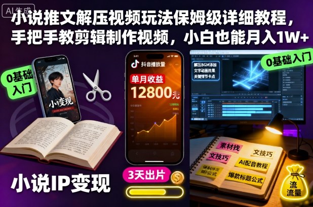 小说推文解压视频玩法保姆级详细教程，手把手教剪辑制作视频，小白也能月入1W+|无忧资源社