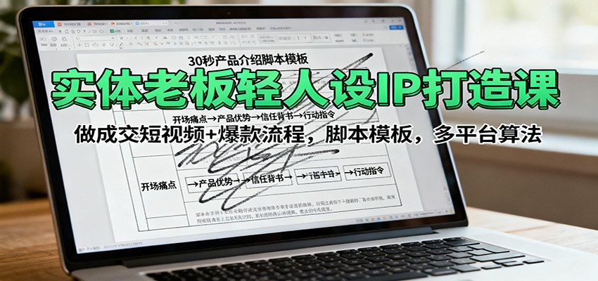 实体老板轻人设IP打造课：做成交短视频+爆款流程，脚本模板，多平台算法|无忧资源社