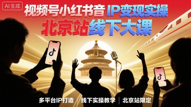 视频号小红书抖音IP变现实操北京站线下大课，40+行业短视频高变现姿势，100+IP高变现实操技术|无忧资源社