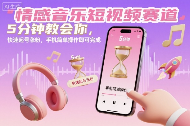 情感音乐短视频赛道,5分钟教会你,快速起号涨粉,手机简单操作即可完成|无忧资源社