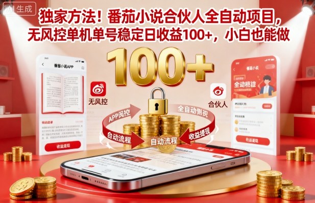独家方法！番茄小说合伙人全自动挂G项目，无风控单机单号稳定日收益100+，小白也能做【揭秘】|无忧资源社