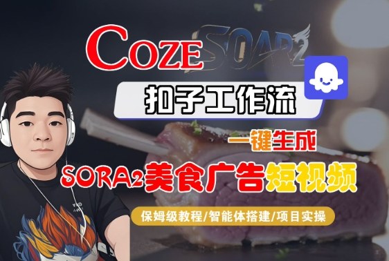 Coze扣子智能体工作流一键生成“SORA2美食广告“短视频，全流程保姆级教学|无忧资源社