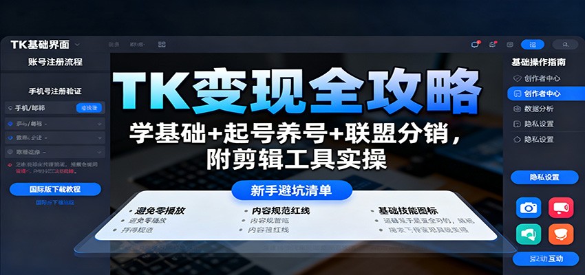 TK变现全攻略:学基础+起号养号+联盟分销,附剪辑工具实操|无忧资源社