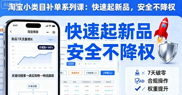 淘宝小类目补单系列课，快速起新品，安全不降权|无忧资源社