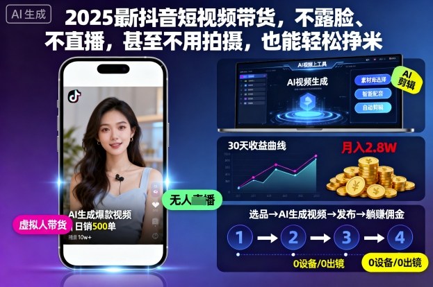 2025最新抖音短视频带货，不露脸、不直播，甚至不用拍摄，也能轻松挣米|无忧资源社