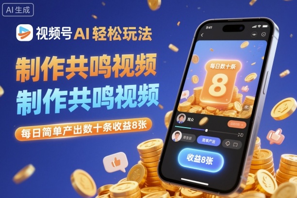 视频号AI轻松玩法，制作共鸣视频，每日简单产出数十条收益8张|无忧资源社