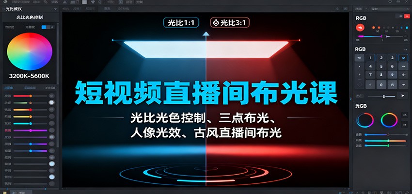 短视频直播间布光课：光比光色控制、三点布光、人像光效、古风直播间布光|无忧资源社