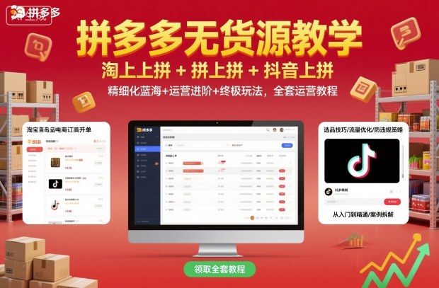 拼多多无货源教学,淘上拼+拼上拼+抖上拼,精细化蓝海+运营进阶+终极玩法,全套运营教程|无忧资源社