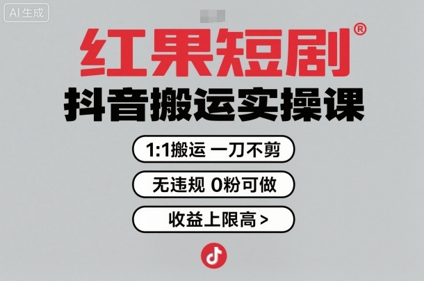 红果短剧拉新之抖音搬运实操课，1：1搬运，一刀不剪，无违规，0粉可做，收益上限高|无忧资源社