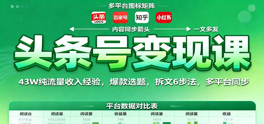 头条号变现课：43W纯流量收入经验，爆款选题，拆文6步法，多平台同步|无忧资源社