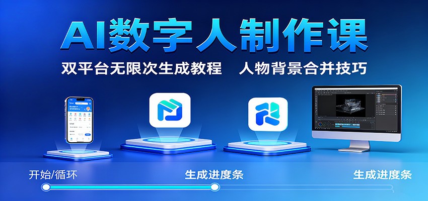 AI数字人制作课：双平台无限次生成教程，人物背景合并技巧|无忧资源社
