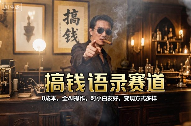 搞钱语录赛道，0成本，全AI操作，对小白友好，变现方式多样|无忧资源社