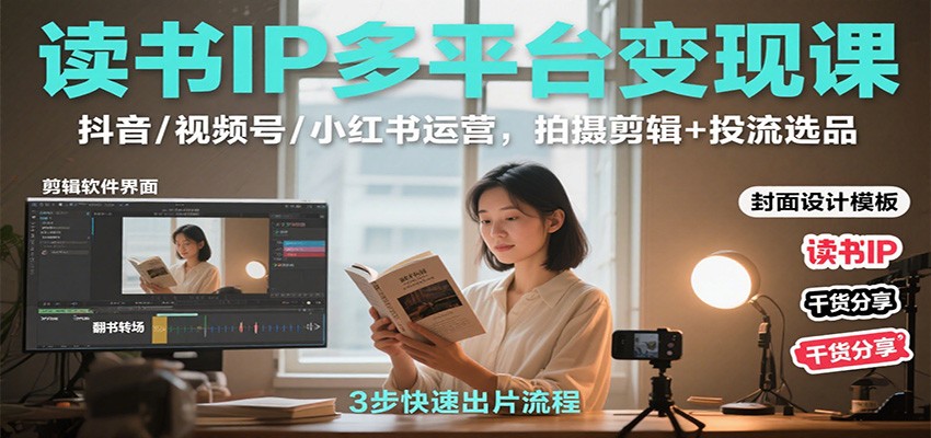 读书IP多平台变现课:抖音/视频号/小红书运营,拍摄剪辑+投流选品|无忧资源社