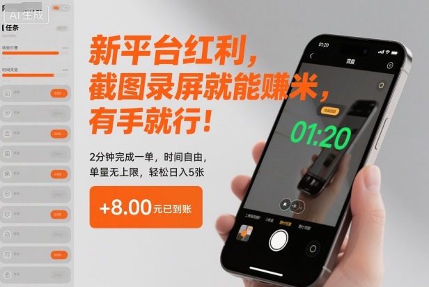 新平台红利，截图录屏就能賺米，有手就行！2分钟完成一单，时间自由，单量无上限，轻松日入5张【揭秘】|无忧资源社