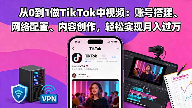 （16461期）从0到1做TikTok中视频：账号搭建、网络配置、内容创作，轻松实现月入过万|无忧资源社
