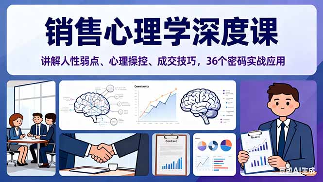 （16456期）销售心理学深度课，讲解人性弱点、心理操控、成交技巧，36个密码实战应用|无忧资源社