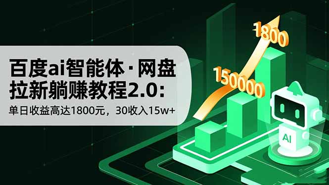 （16565期）百度ai智能体·网盘拉新躺赚教程2.0：单日收益高达1800元，30收入15w+|无忧资源社