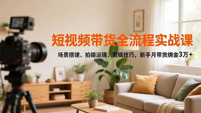 （16679期）短视频带货全流程实战课，场景搭建、拍摄运镜、剪辑技巧，新手月带货佣金3万+|无忧资源社