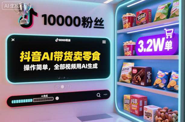 抖音AI带货卖零食，操作简单，全部视频用AI生成，一万粉丝，卖了3.2W单|无忧资源社