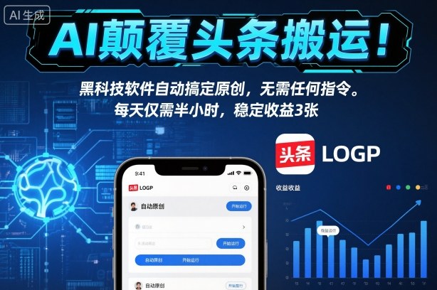 AI颠覆头条搬运！黑科技软件自动搞定原创，无需任何指令。每天仅需半小时，稳定收益3张【揭秘】|无忧资源社