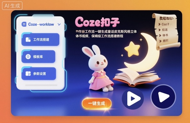 Coze扣子工作流一键生成童话皮克斯风格立体书视频，保姆级工作流搭建教程|无忧资源社
