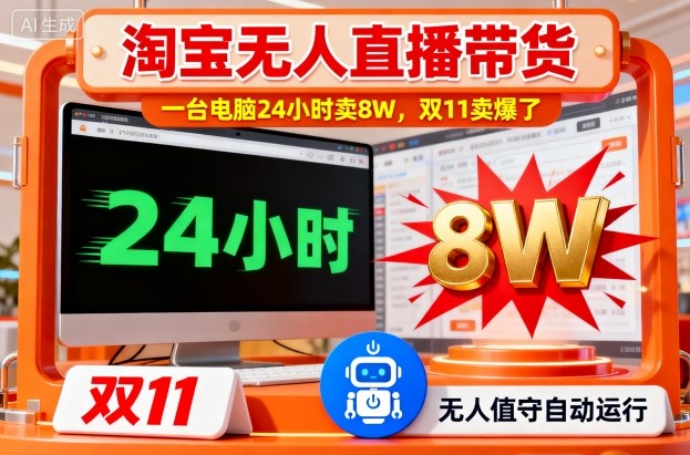 淘宝无人直播带货，一台电脑214小时卖8W，双11卖爆了【揭秘】|无忧资源社