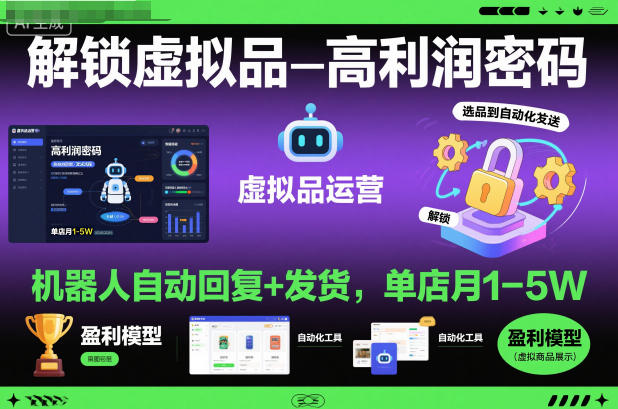 解锁虚拟品高利润密码：机器人自动回复+发货，单店月1-5W【揭秘】|无忧资源社