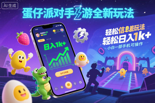 蛋仔派对手游全新玩法，轻松日入1k+，风口信息差玩法，当天见收益，小白一部手机可操作|无忧资源社