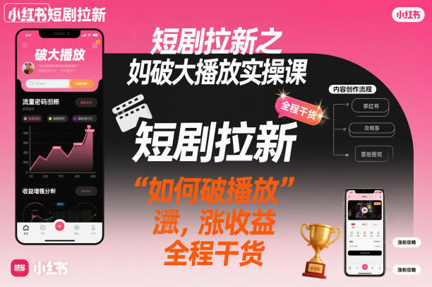 短剧拉新之小红书如何破大播放实操课，如何破播放，涨收益，全程干货|无忧资源社