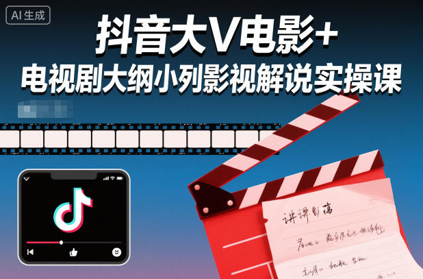 抖音大V电影+电视剧大纲小列影视剧解说实操课|无忧资源社