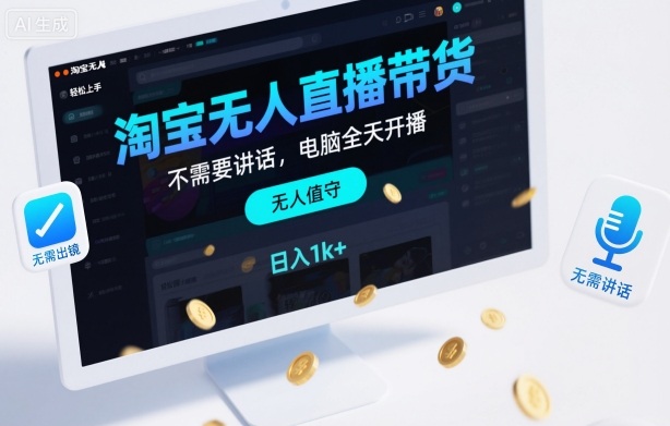 淘宝无人直播带货,不需要出镜,不需要讲话,电脑全天开播,轻松上手,日入1k+【揭秘】|无忧资源社