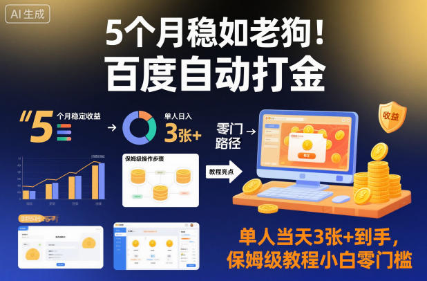 5个月稳如老狗!百度自动打金,单人当天3张+到手,保姆级教程小白零门槛【揭秘】|无忧资源社