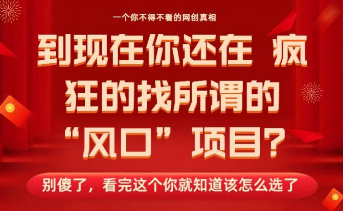 马上26年了，你还在找所谓的风口项目？别傻了，看完这个你全都懂了！【揭秘】|无忧资源社