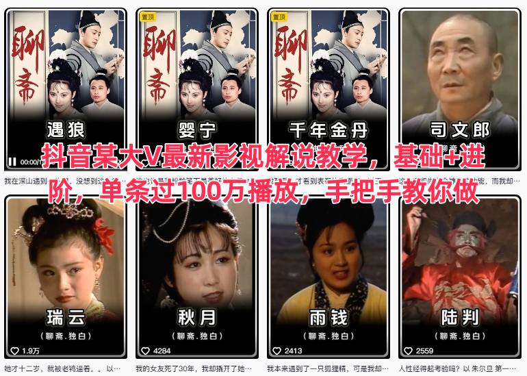 抖音某大V最新影视解说教学，基础+进阶，单条过100万播放，手把手教你做|无忧资源社