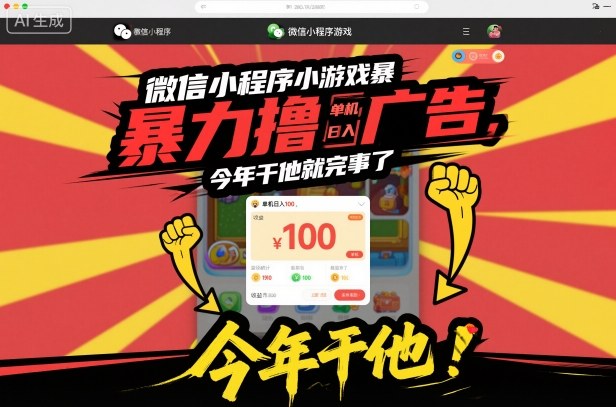微信小程序小游戏暴力撸广告，单机日入100，今年干他就完事了|无忧资源社