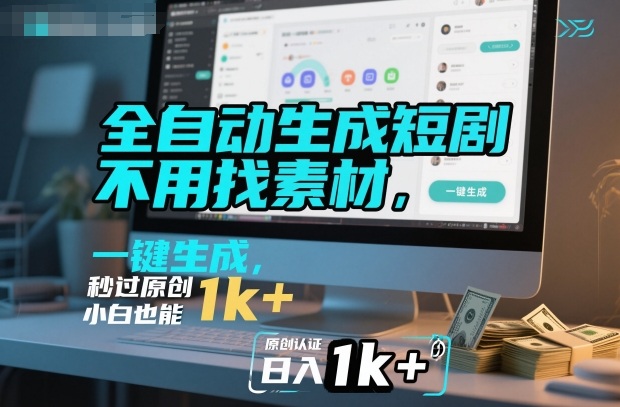 全自动生成短剧,不用找素材,不用剪辑,一键生成,秒过原创,小白也能轻松日入1k+【揭秘】|无忧资源社