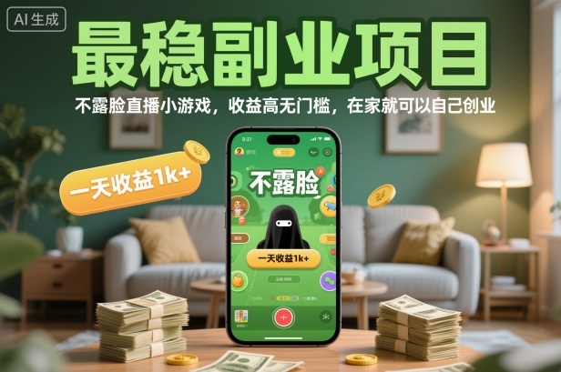 最稳副业项目，不露脸直播小游戏，收益高无门槛，一天收益1k+，在家就可以自己创业【揭秘】|无忧资源社