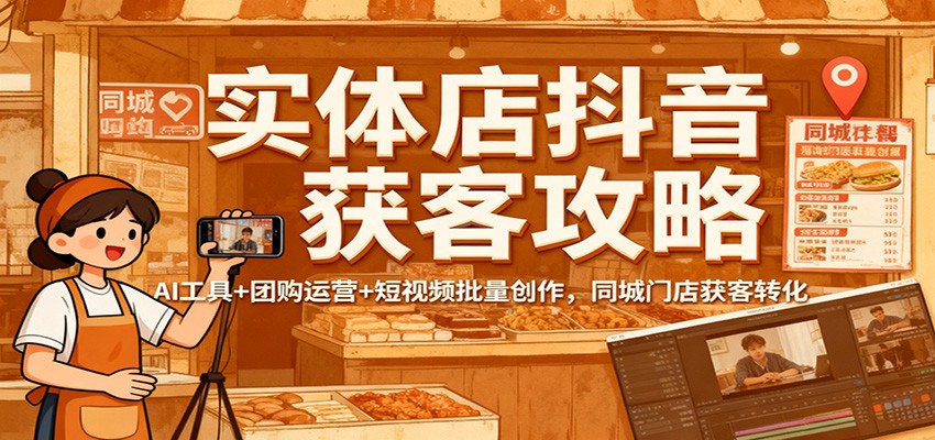 实体店抖音获客攻略：AI工具+团购运营+短视频批量创作，同城门店获客转化|无忧资源社