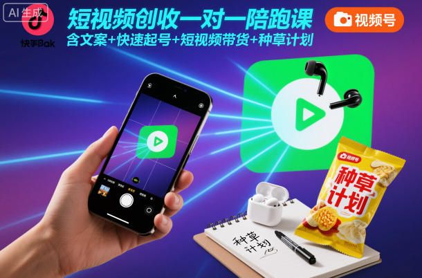 短视频创收一对一陪跑课，含文案+快速起号+短视频带货+种草计划|无忧资源社