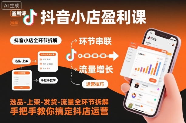 抖音小店盈利课-选品-上架-发货-流量全环节拆解，手把手教你搞定抖店运营|无忧资源社
