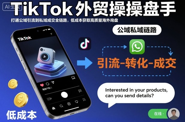 TikTok外贸操盘手，打通公域引流到私域成交全链路，低成本获取高质量海外询盘|无忧资源社