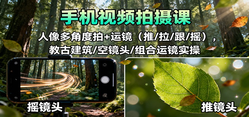手机视频拍摄课：人像多角度拍+运镜（推/拉/跟/摇），古建筑/空镜头/组合运镜实操|无忧资源社