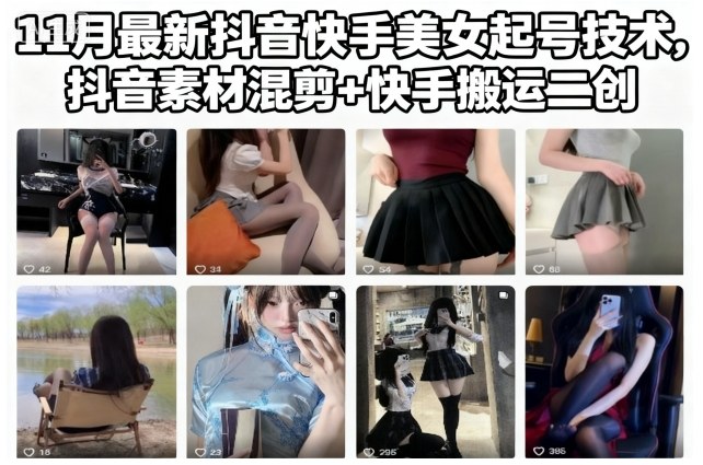 11月最新抖音快手美女起号技术，抖音素材混剪+快手搬运二创|无忧资源社