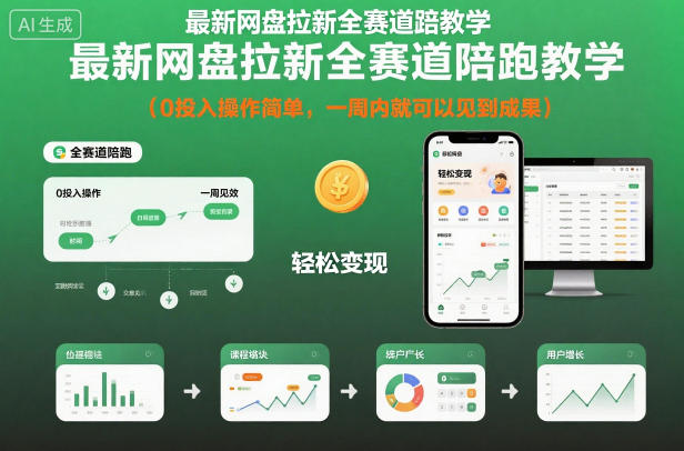 最新网盘拉新全赛道陪跑教学，0投入操作简单，一周内就可以见到成果|无忧资源社
