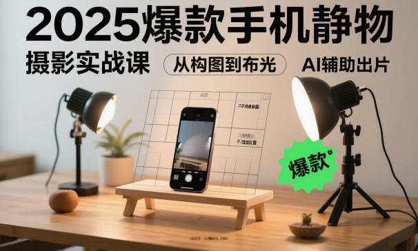 2025爆款手机静物摄影实战课，从构图到布光，不用贵设备，AI辅助出片|无忧资源社