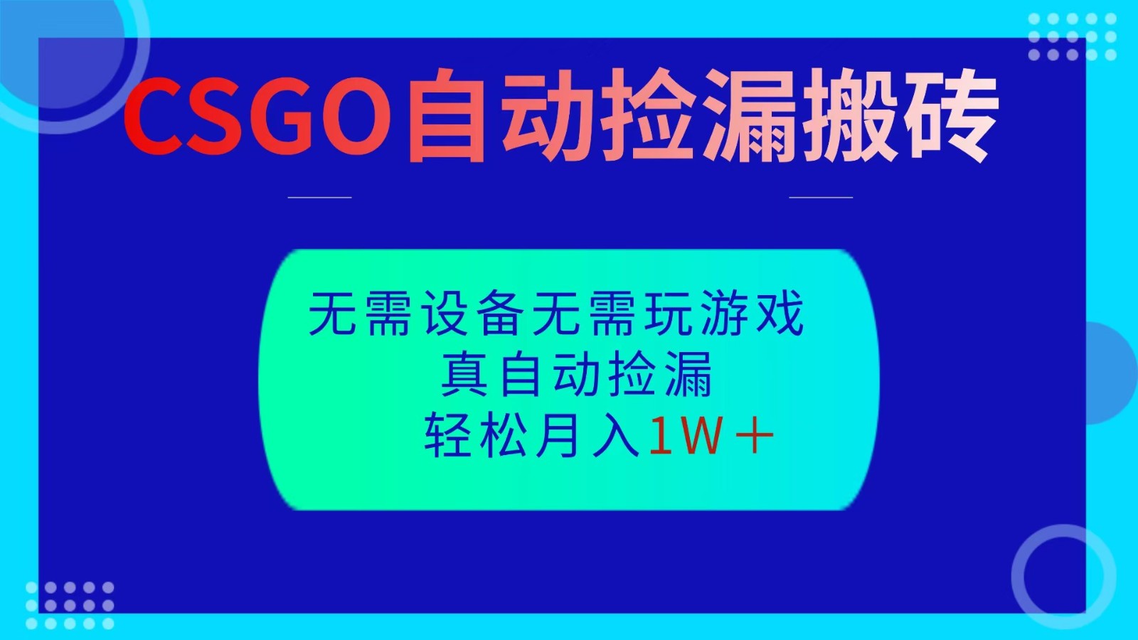 CSGO自动捡漏搬砖，当天操作当天见结果，无需了解游戏，包教包会包落地|无忧资源社