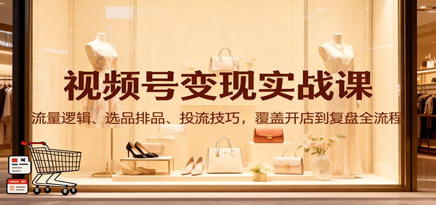 视频号变现实战课：流量逻辑、选品排品、投流技巧，覆盖开店到复盘全流程|无忧资源社