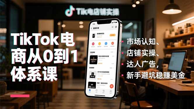 （16818期）TikTok电商从0到1体系课，市场认知、店铺实操、达人广告，新手避坑稳赚美金|无忧资源社