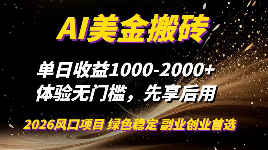 （16972期）AI美金搬砖，单日收益1000-2000+，2025风口项目，可以副业，可以全职，可以工作室放大|无忧资源社