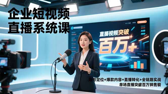 （16878期）企业短视频直播系统课，账号定位+爆款内容+直播转化+全链路实战，单场直播突破百万销售额|无忧资源社